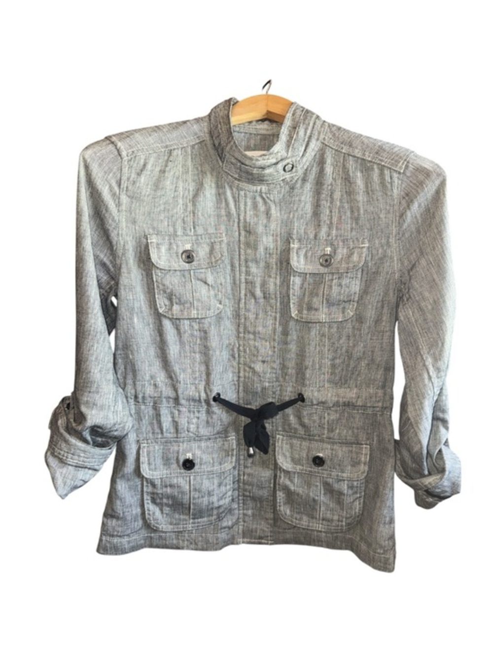 Calvin Klein Light Gray Utility Jacket with Cinch Waist Shacket Women’s Size XS